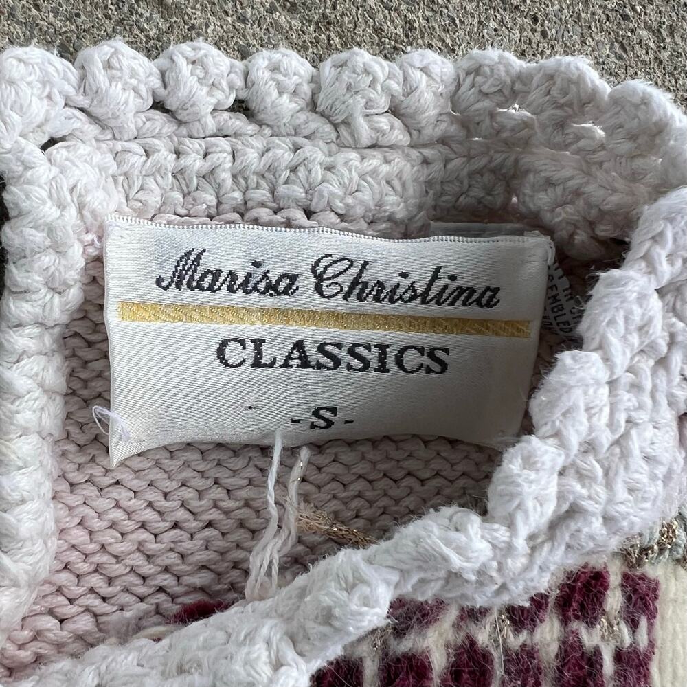 VTG 90s Hand Knit Christmas Sweater Grandmacore Cottagecore Marisa Christina S - Picture 4 of 8